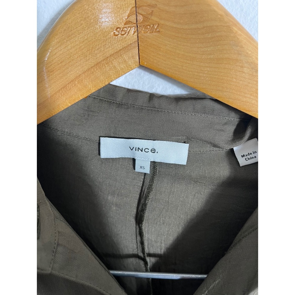 VINCE Olive Green Tie Front Utility Long Sleeve Shirt Dress - Picture 9 of 12